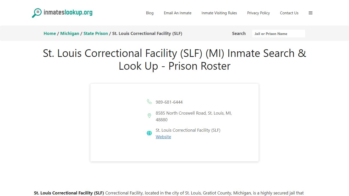 St. Louis Correctional Facility (SLF) (MI) Inmate Search & Look Up ...